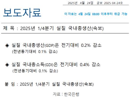 2025년 1분기 'gdp 역성장' 가능성이 있는 한국 경제.
